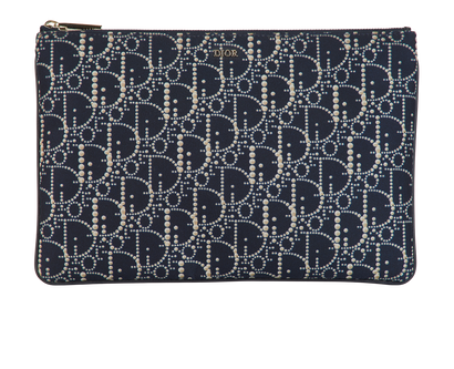 Christian Dior Dotted Oblique Print Pouch, £220, Accessories, Blue, Canvas, Front view